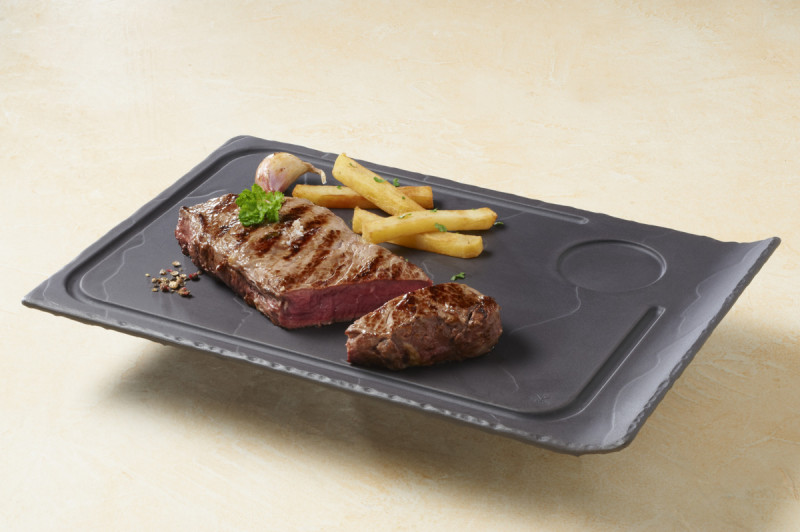 Assiette à steak rectangulaire noir porcelaine 39,5x24 cm Basalt Revol