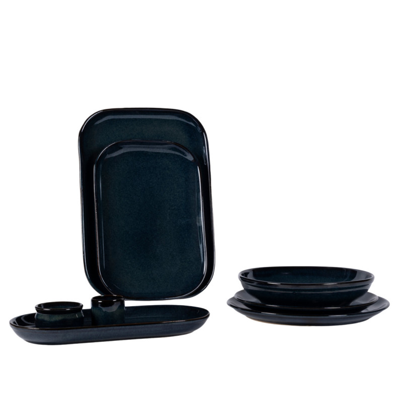 Assiette à burger rectangulaire bleu grès émaillé 29x14 cm Gres Couleur Pro.mundi