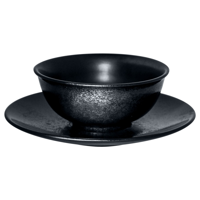 Sous-tasse à thé rond noir porcelaine vitrifiée Ø 17 cm Karbon Rak