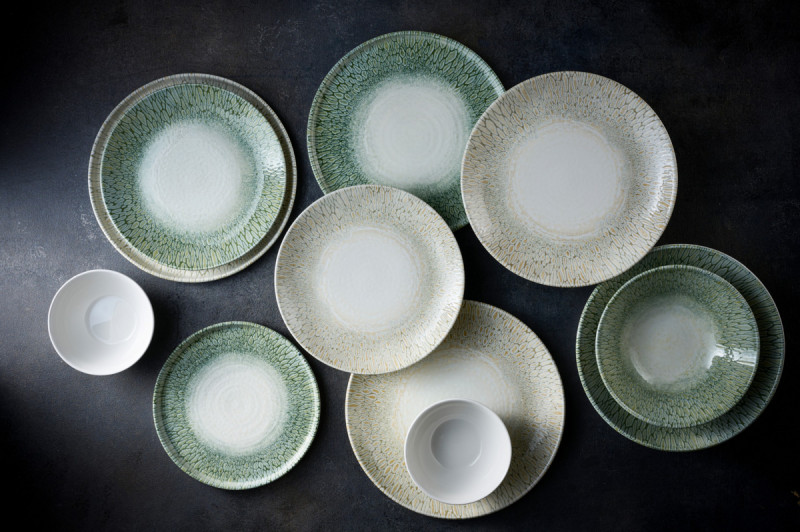 Assiette à bord droit vert porcelaine vitrifiée Ø 21 cm Butterfly Dudson