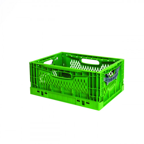 Caisse pliable vert plastique 40x30x18 cm 17 L fond ajouré parois ajourées Gilac